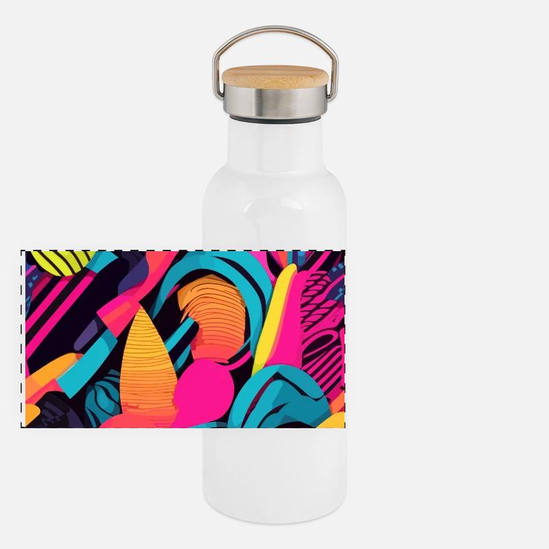 Modern Abstract Pattern Panoramic Thermal Bottle with Bamboo Lid