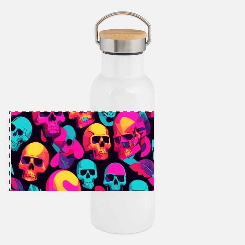 Crânes de néon Gourde isotherme avec bouchon en bambou