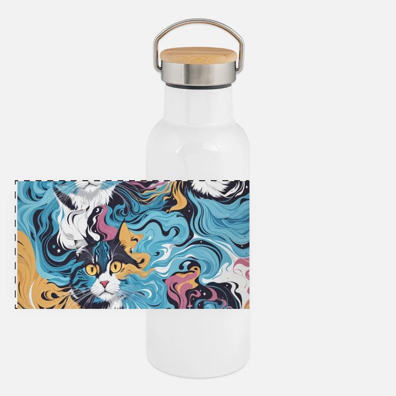 Motif de chat Gourde isotherme avec bouchon en bambou