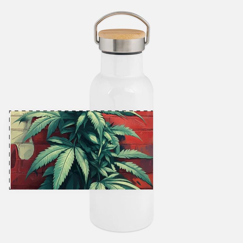 Graffiti de cannabis Mur Vert Gourde isotherme avec bouchon en bambou