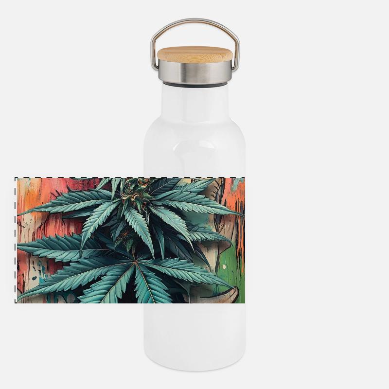 Graffiti Cannabis Leaf Art Panoramic Thermal Bottle with Bamboo Lid
