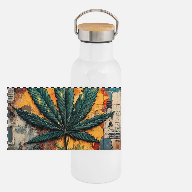Art mural en feuilles de chanvre graffiti Gourde isotherme avec bouchon en bambou