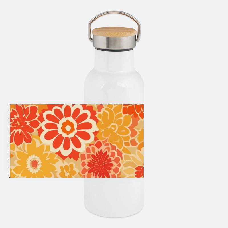 Vintage Floral Pattern Panoramic Thermal Bottle with Bamboo Lid