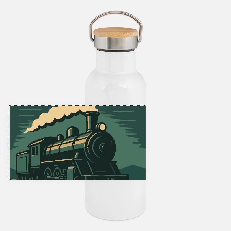 Illustration de train miniature Gourde isotherme avec bouchon en bambou