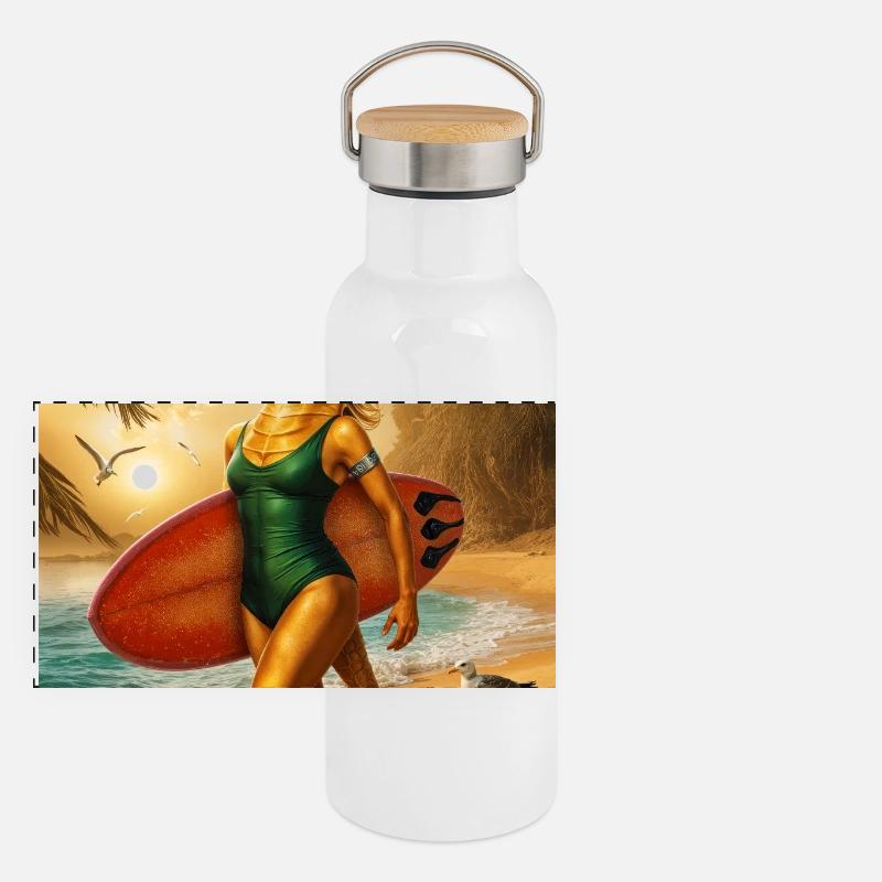Surfeur Humanoïde Hippocampe Gourde isotherme avec bouchon en bambou