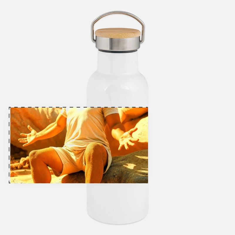 Humanoider Leguan in der Sonne Panorama Thermosflasche mit Bambusdeckel