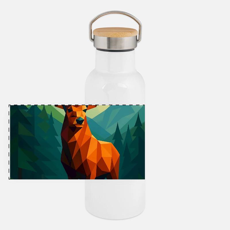 Polynature Deer - Panoramic Thermal Bottle with Bamboo Lid - white