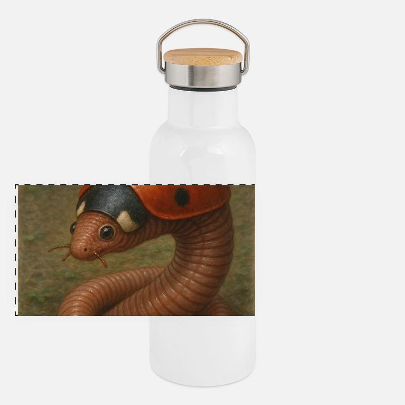 Ladybug and earthworm Panoramic Thermal Bottle with Bamboo Lid