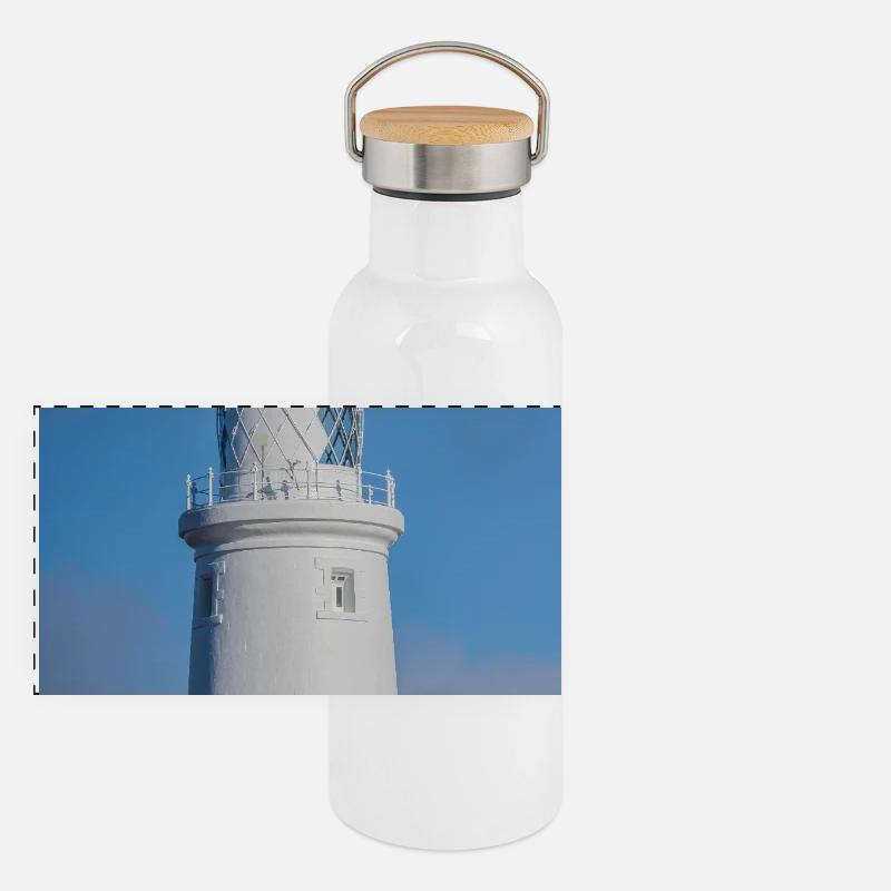 St. Marys Leuchtturm aus nächster Nähe Panorama Thermosflasche mit Bambusdeckel
