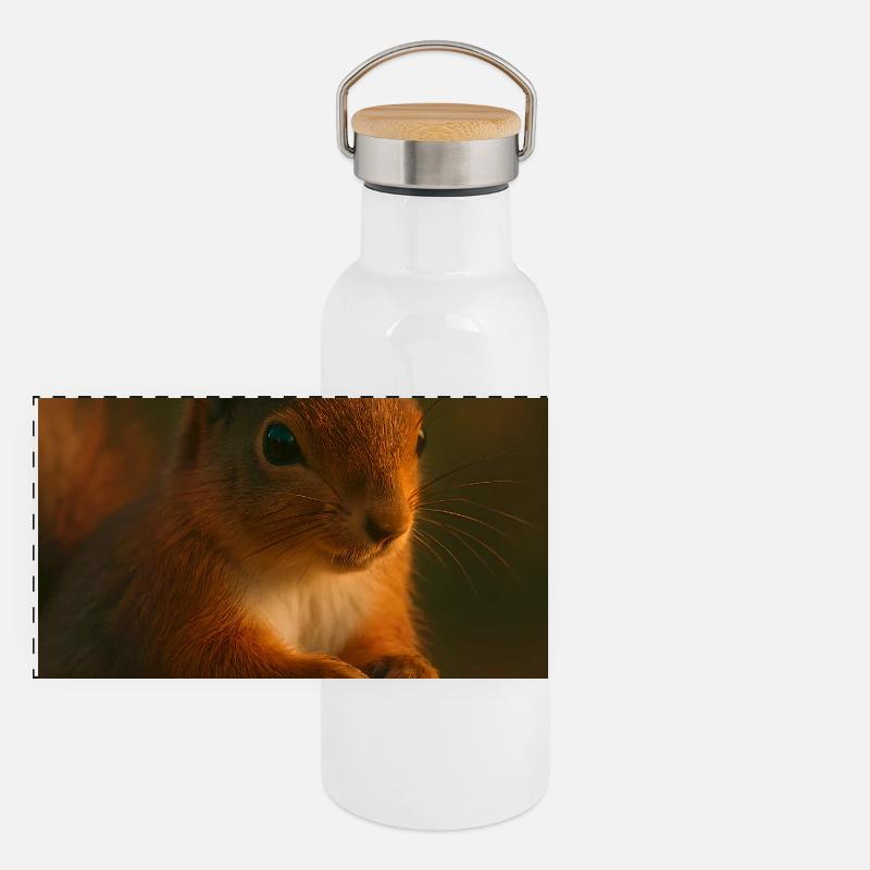 Animals - Squirrel - Panoramic Thermal Bottle with Bamboo Lid - white