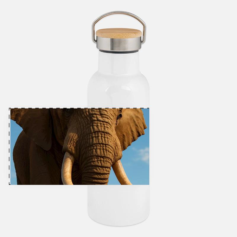 Elefant in Nahaufnahme mit Sonnenschein Panorama Thermosflasche mit Bambusdeckel