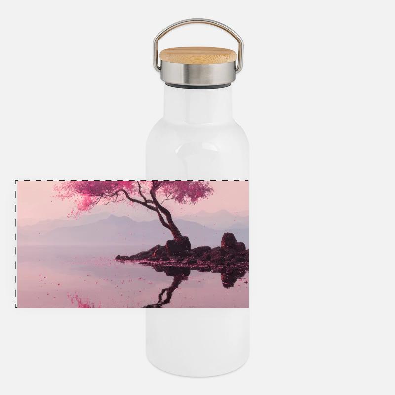 Reflets sur la rive de Blush Blossom Gourde isotherme avec bouchon en bambou