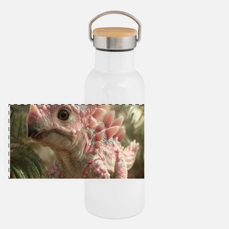 Pink Stegosaurus in Ember Forest Panoramic Thermal Bottle with Bamboo Lid