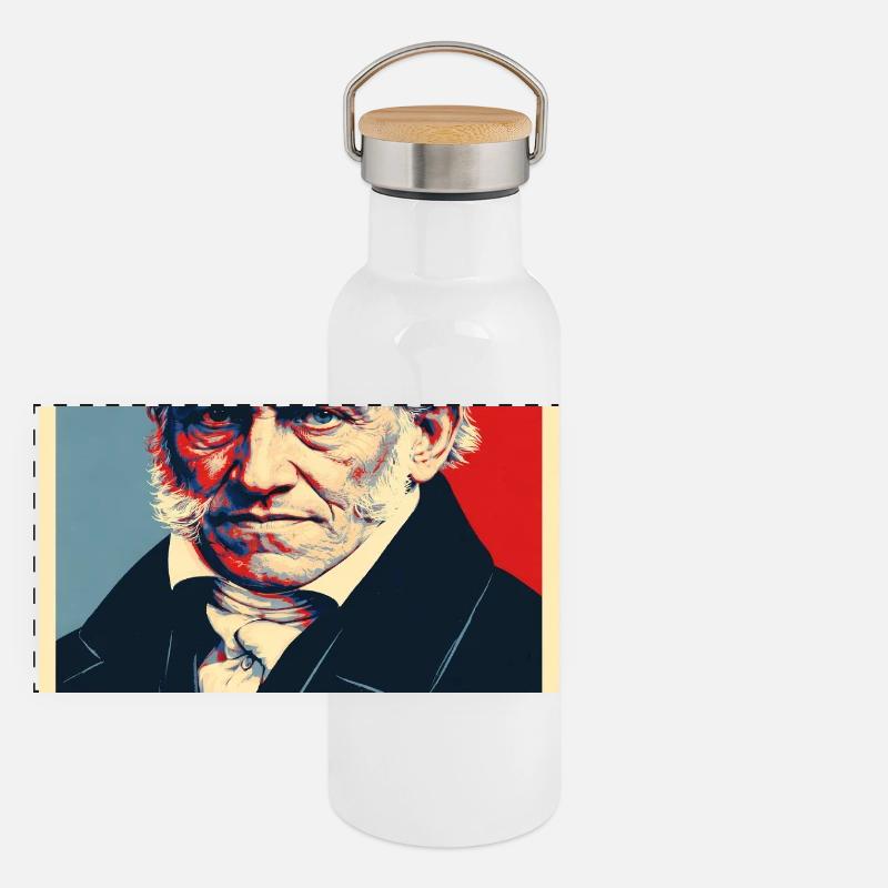 Arthur Schopenhauer Pop-Art-Porträt Panorama Thermosflasche mit Bambusdeckel