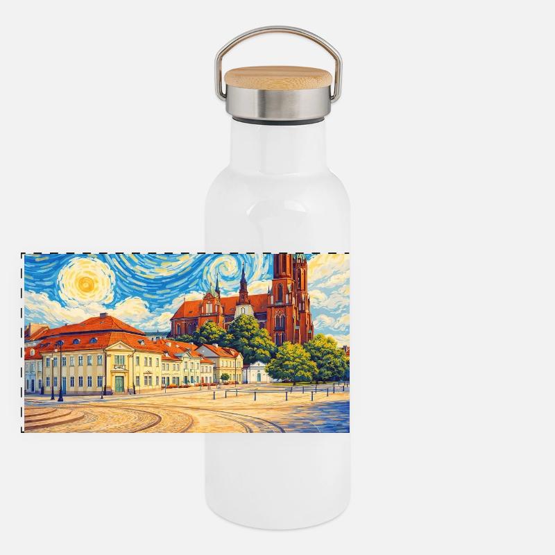 Białystok, Poland Panoramic Thermal Bottle with Bamboo Lid