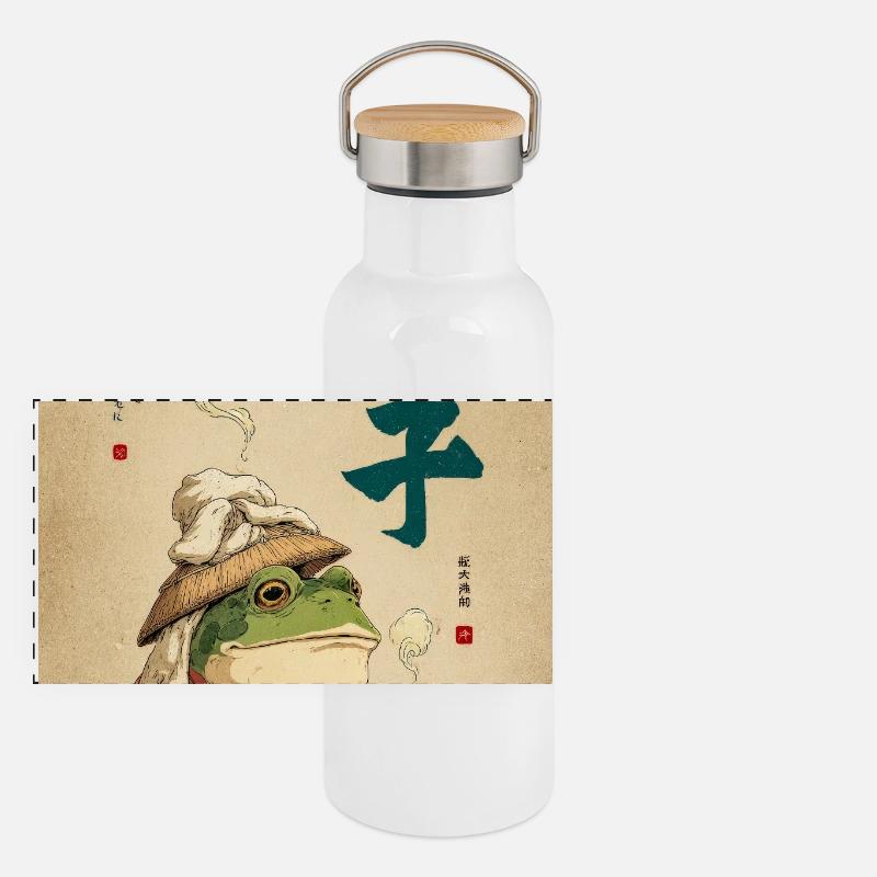 Frog Samurai in Silk Robe with Tea Panoramic Thermal Bottle with Bamboo Lid