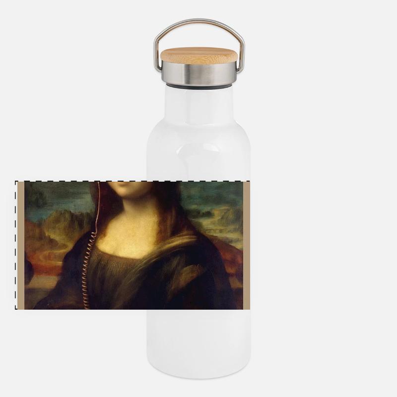 Mona Beats: Headphones Portrait - Panoramic Thermal Bottle with Bamboo Lid - white