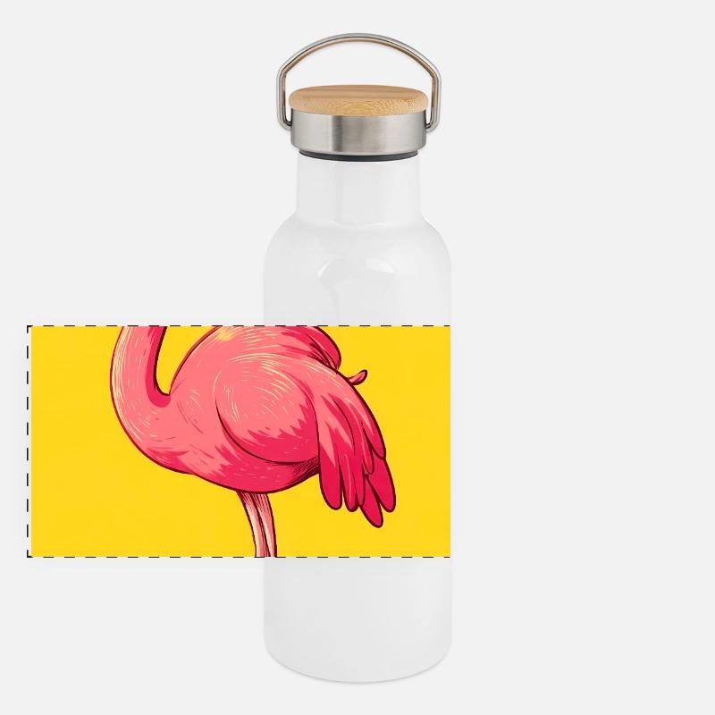 Flamingo Panorama Thermosflasche mit Bambusdeckel