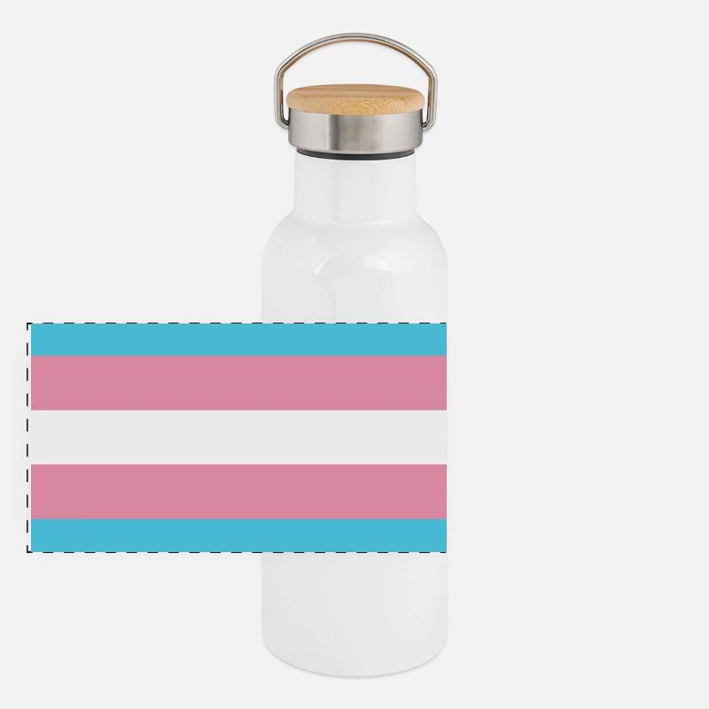 Trans-Flagge Panorama Thermosflasche mit Bambusdeckel