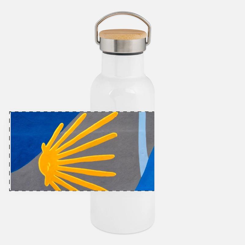 Goldene Strahlen auf urbanem Bogen Panorama Thermosflasche mit Bambusdeckel