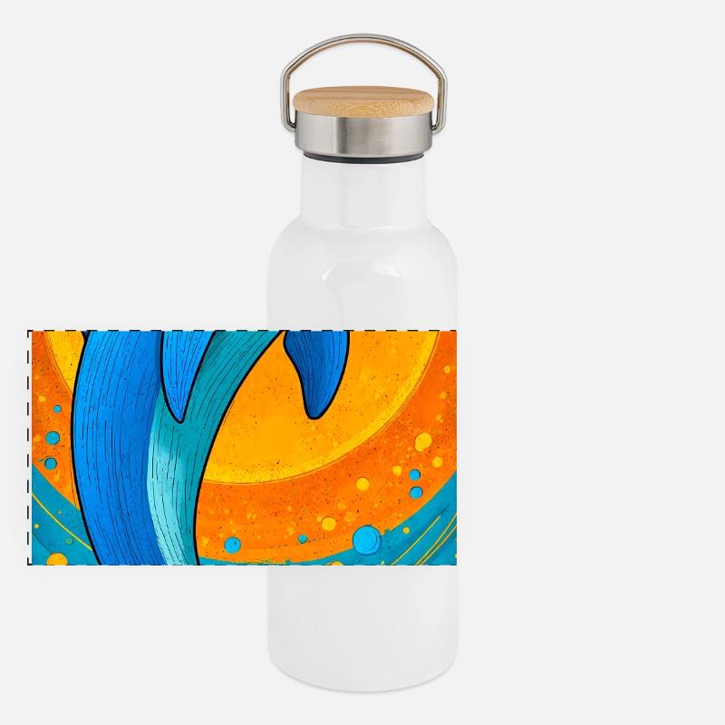 dolphin - Panoramic Thermal Bottle with Bamboo Lid - white