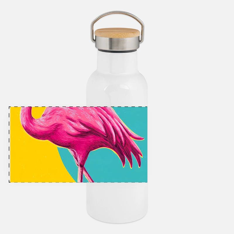 Flamant Gourde isotherme avec bouchon en bambou