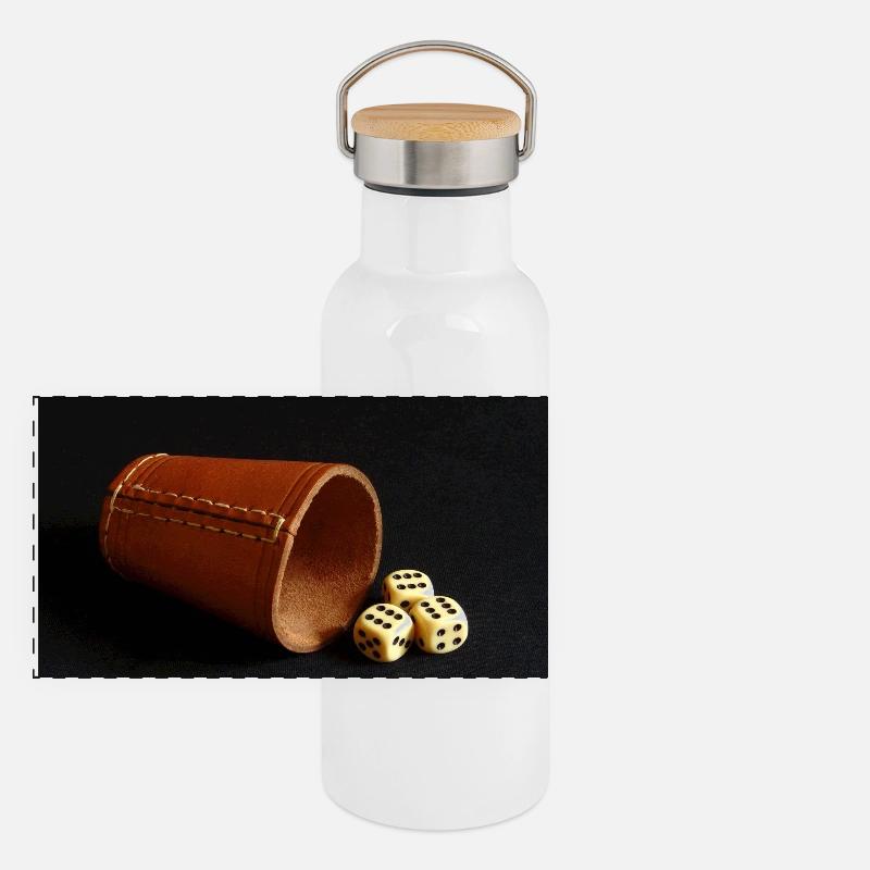 Würfelbecher Panorama Thermosflasche mit Bambusdeckel