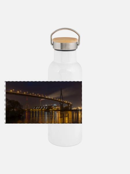 Koehlbrandbruecke Elbe hamburg - Panorama Thermosflasche mit Bambusdeckel - Weiß