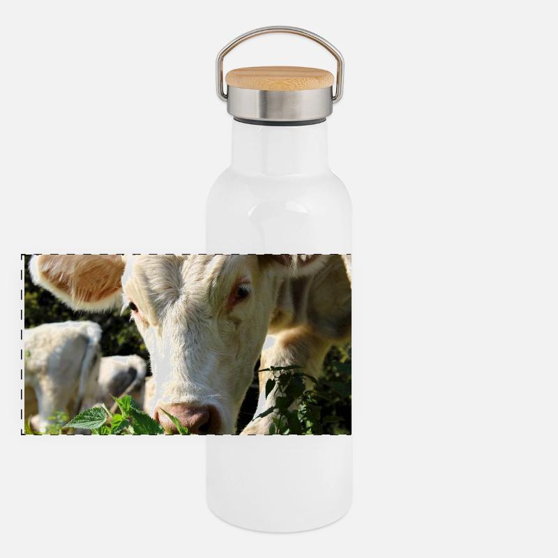 Affiche vache Gourde isotherme avec bouchon en bambou