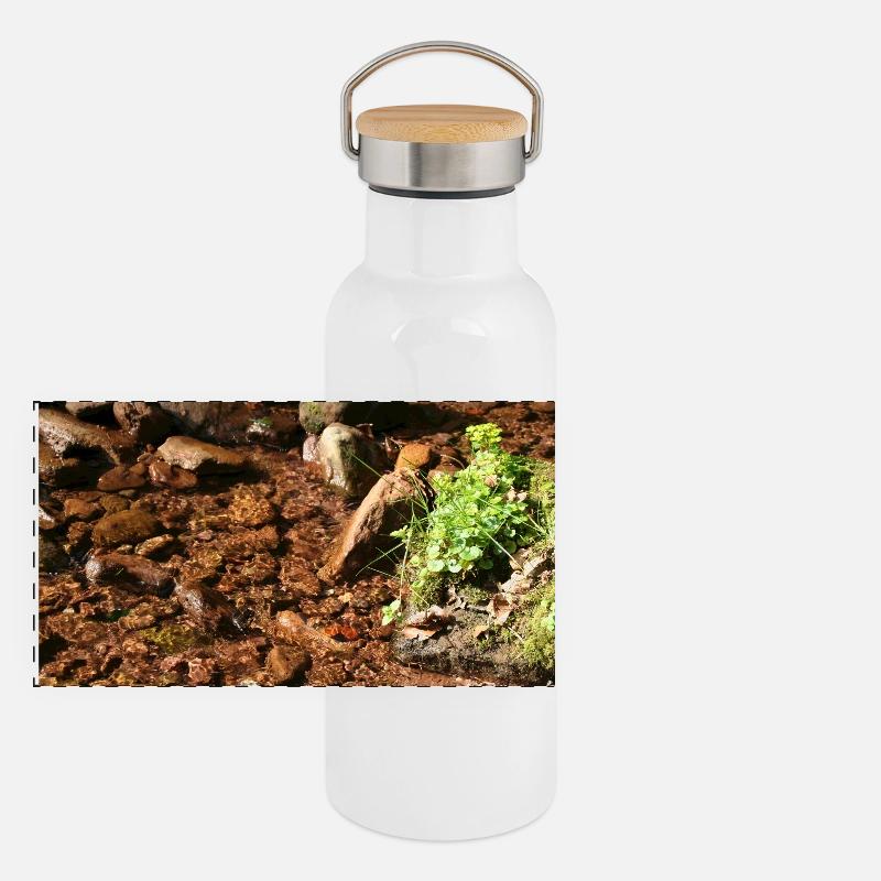 Kleiner Waldbach am Stein - Panoramic Thermal Bottle with Bamboo Lid - white