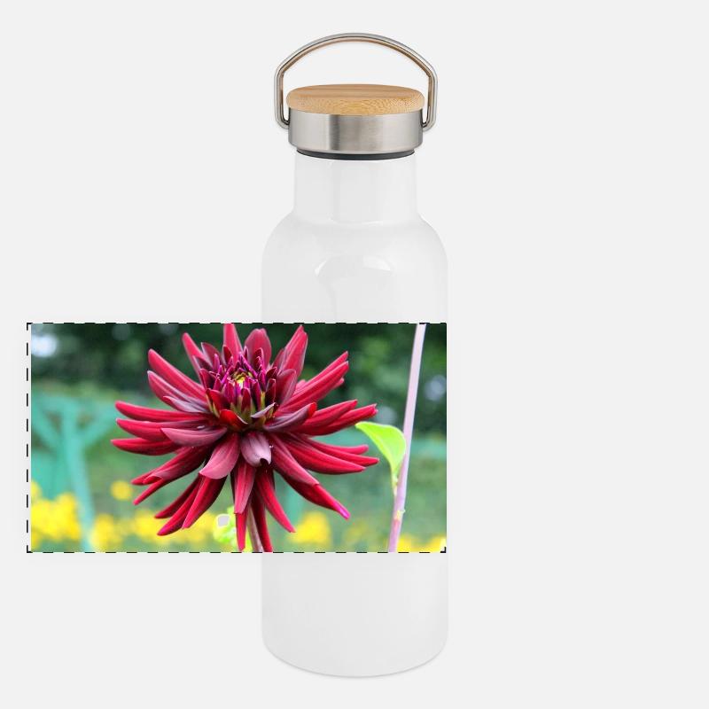 Blume rot rote Blume Panorama Thermosflasche mit Bambusdeckel