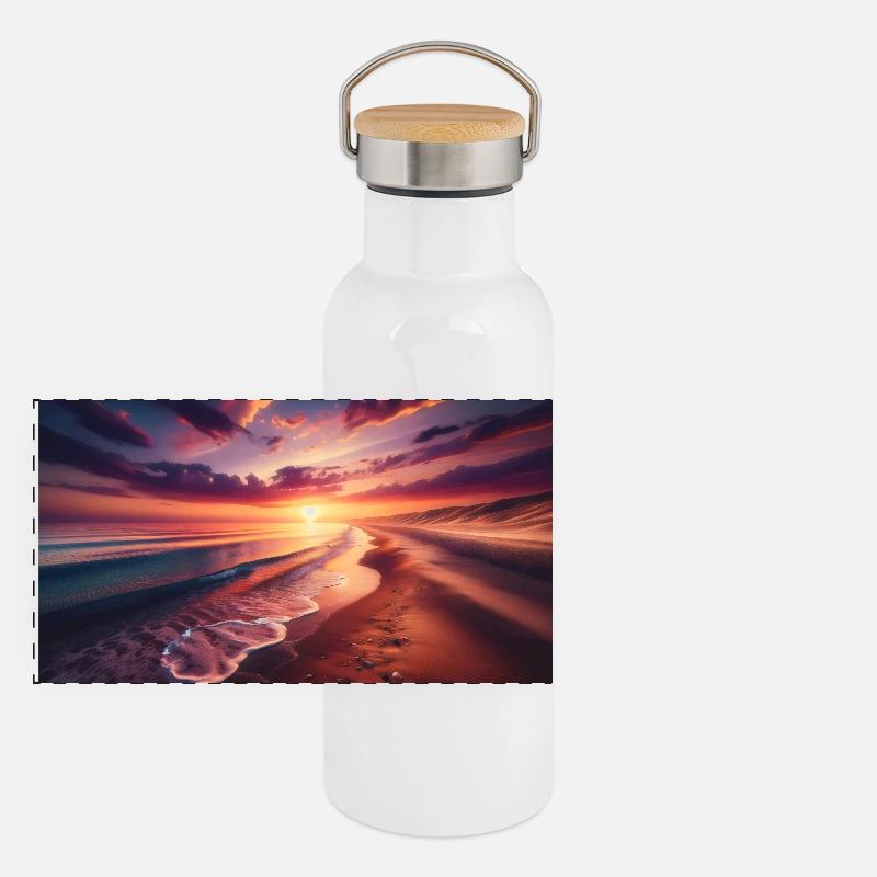 Affiche Peinture Coucher de soleil sur la plage Gourde isotherme avec bouchon en bambou