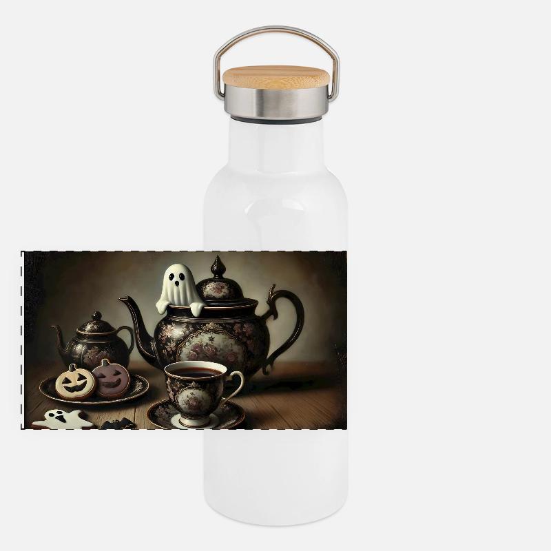 atmospheric Halloween tea hour - witching hour Panoramic Thermal Bottle with Bamboo Lid