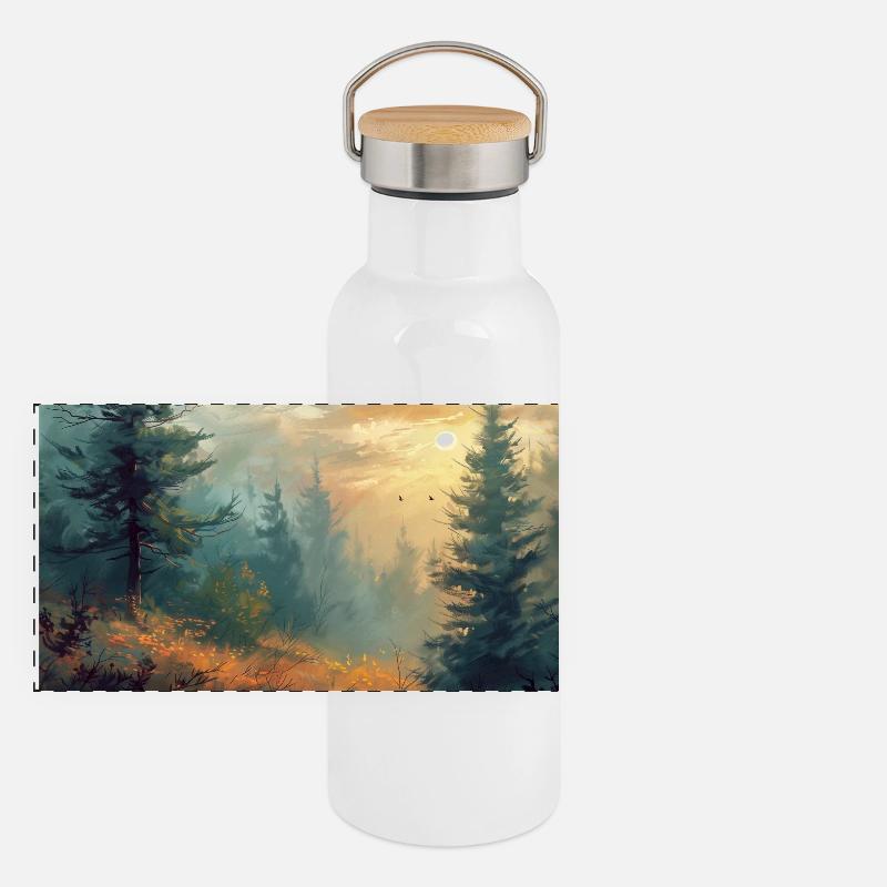 Poster Illustration Paysage de Forêt Gourde isotherme avec bouchon en bambou