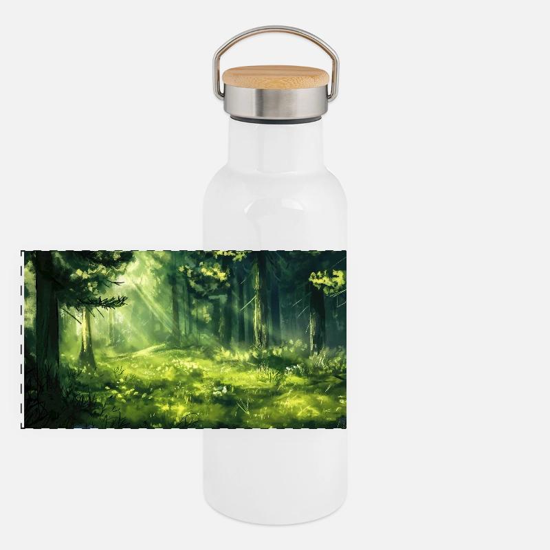 Poster Illustration Paysage de Forêt Gourde isotherme avec bouchon en bambou