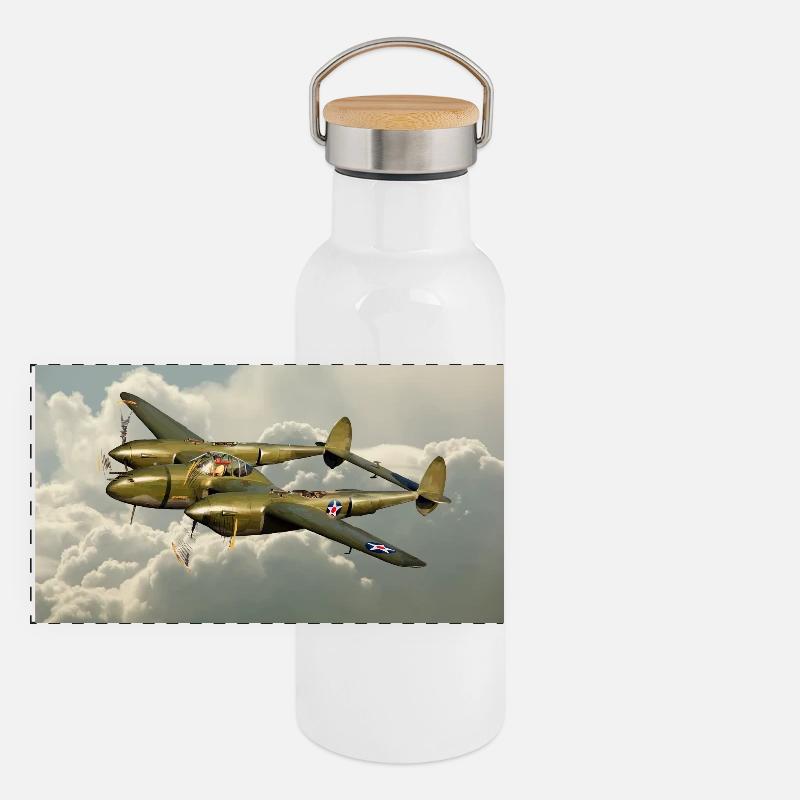 P-38 Lightning Panorama Thermosflasche mit Bambusdeckel