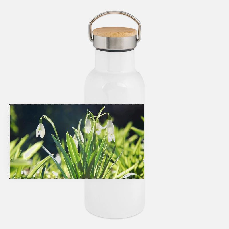 Snowdrop Spring Bloom Design Panoramic Thermal Bottle with Bamboo Lid