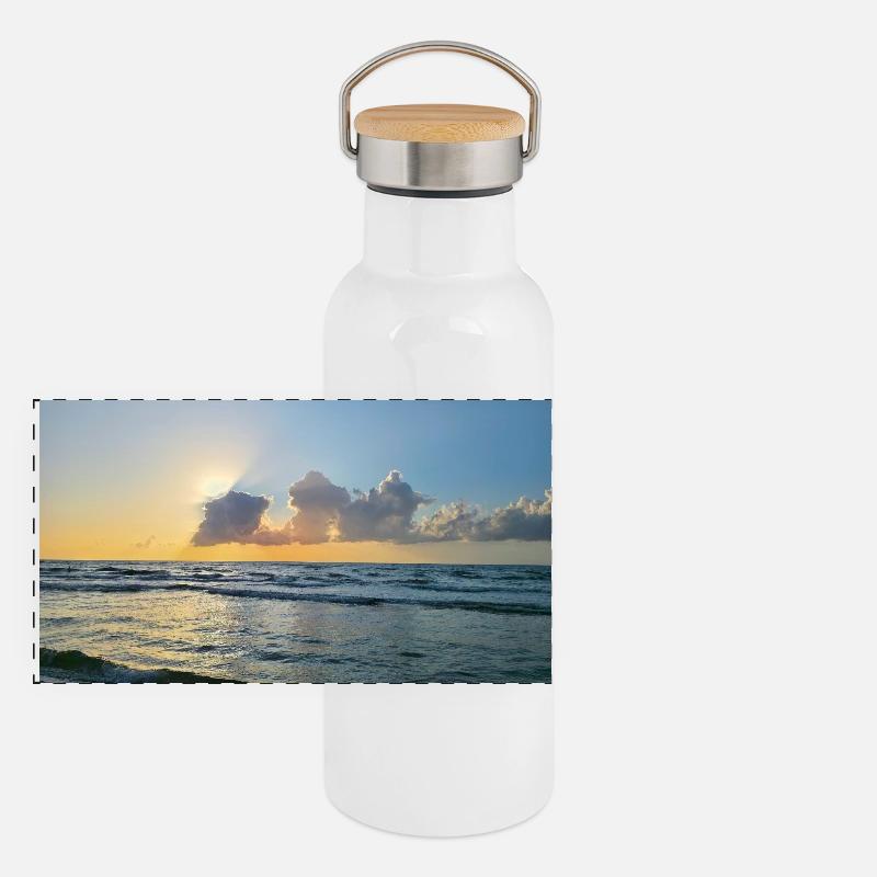 Sunset over the sea with clouds Panoramic Thermal Bottle with Bamboo Lid