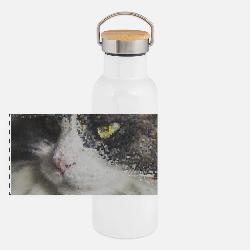 Pixel Cat Mosaic Portrait Panoramic Thermal Bottle with Bamboo Lid