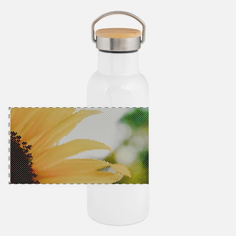 Sunflower Closeup Yellow Orange Panoramic Thermal Bottle with Bamboo Lid