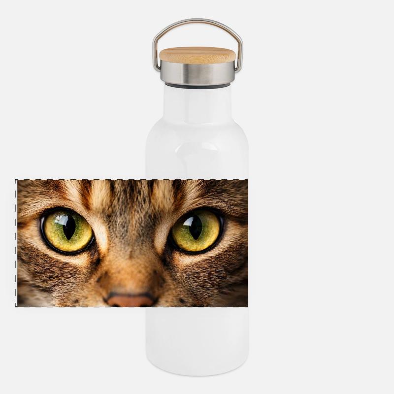 Cat Eye Close Up - Panoramic Thermal Bottle with Bamboo Lid - white