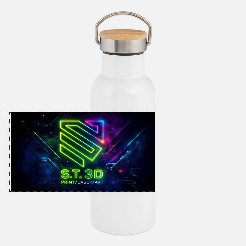 S.T.3D Art au laser néon Gourde isotherme avec bouchon en bambou