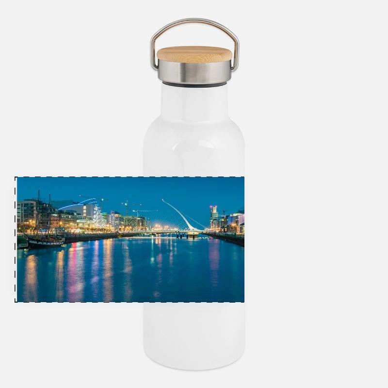 Abenddämmerung in Dublin Panorama Thermosflasche mit Bambusdeckel
