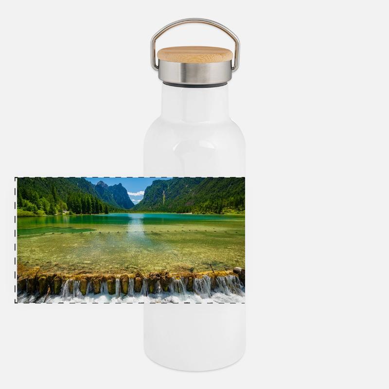 Lac Dobbiaco dans les Dolomites Gourde isotherme avec bouchon en bambou