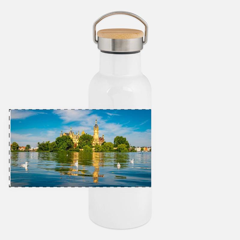 Schwerin Castle in summer Panoramic Thermal Bottle with Bamboo Lid