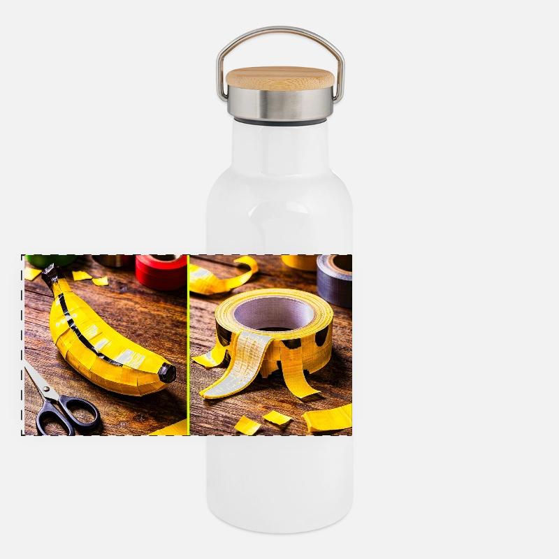 Art banane à ruban jaune Gourde isotherme avec bouchon en bambou