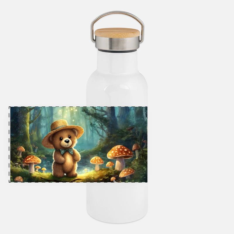 Teddy im Märchenwald  Panorama Thermosflasche mit Bambusdeckel