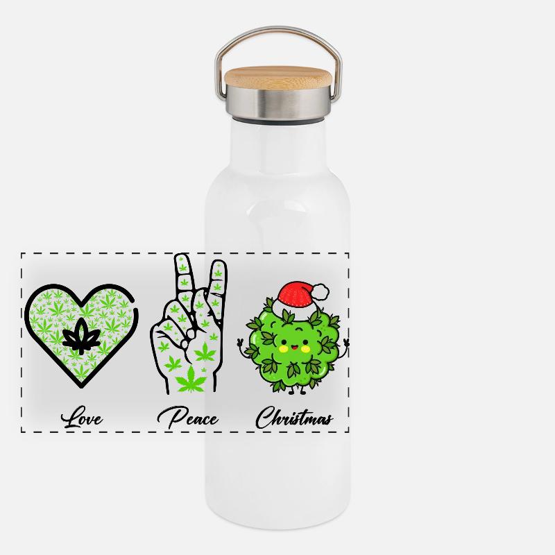 Amour, Paix et Bonheur / Joyeux Noël Gourde isotherme avec bouchon en bambou