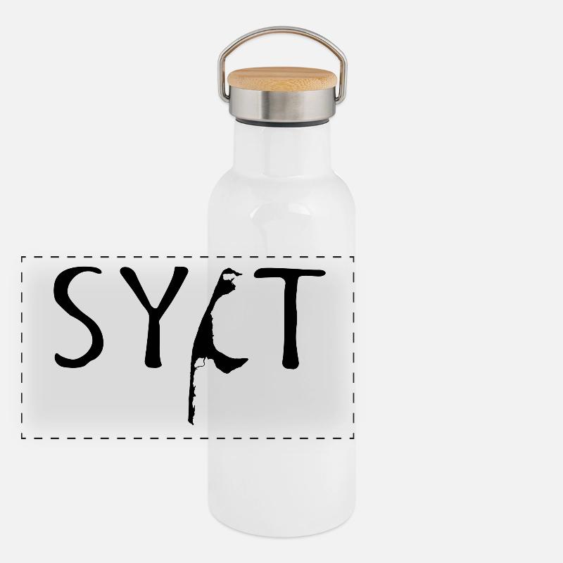 Sylt word black - Panoramic Thermal Bottle with Bamboo Lid - white