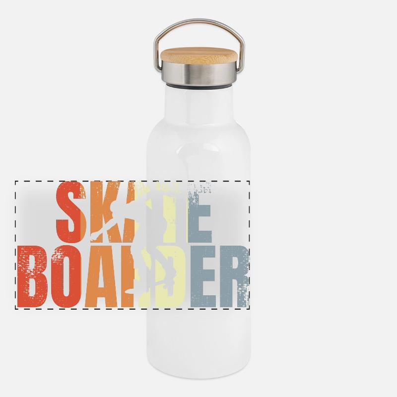 Retro Skateboarder Panorama Thermosflasche mit Bambusdeckel